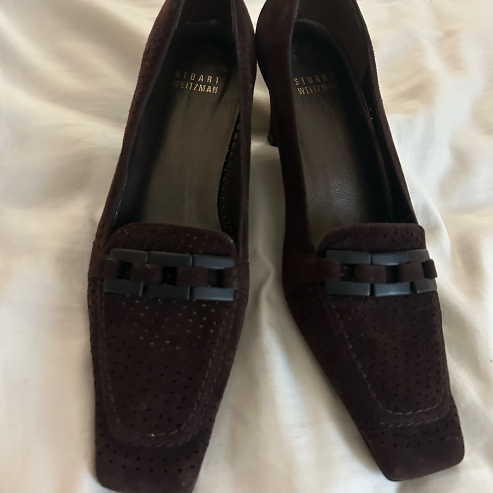Stuart Weitzman Brown Suede Flats with Bow Detail
